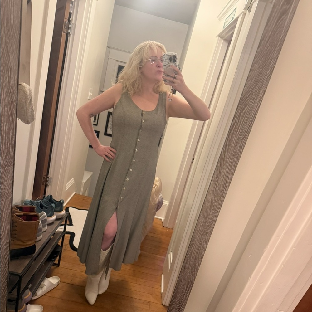 Elegant Vintage Sleeveless Gray Pattern  Dress